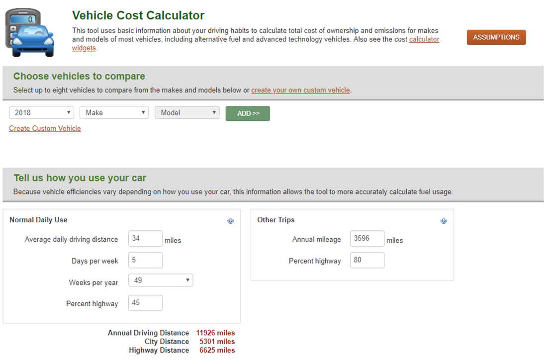 AFDC Vehicle Cost Calculator