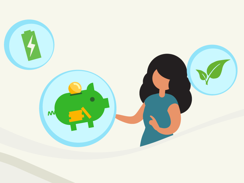 graphic of a women next to three icons